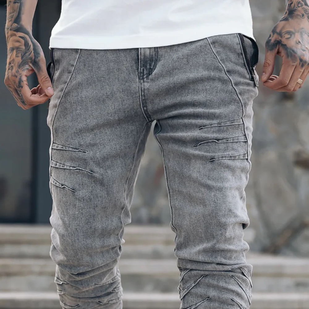🦋PRSTGE Men’s Wrinkled Track Jeans in Grey Sz 34
